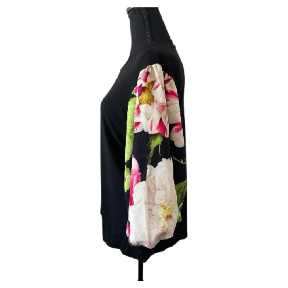 Gracia Black Top with Floral Puff Sleeves l Size 1XL l Poshmark - Picture 4 of 8